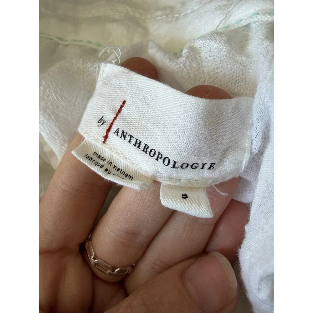Anthropologie White Gauze Wrap Top Sz S 3/4 Puff Sleeve Collared Light Romantic